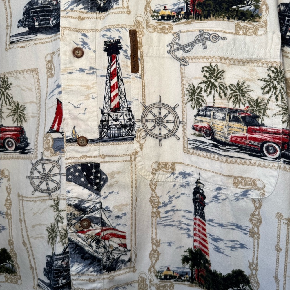 Men's Nautical Lighthouse Patriotic Button Down 100% Cotton Resortwear  XXL - Picture 3 of 7